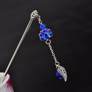 Silver and Blue Vintage Hairpin with Floral